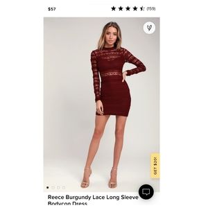 NWOT Reece Burgundy Lace Long Sleeve Bodycon Dress